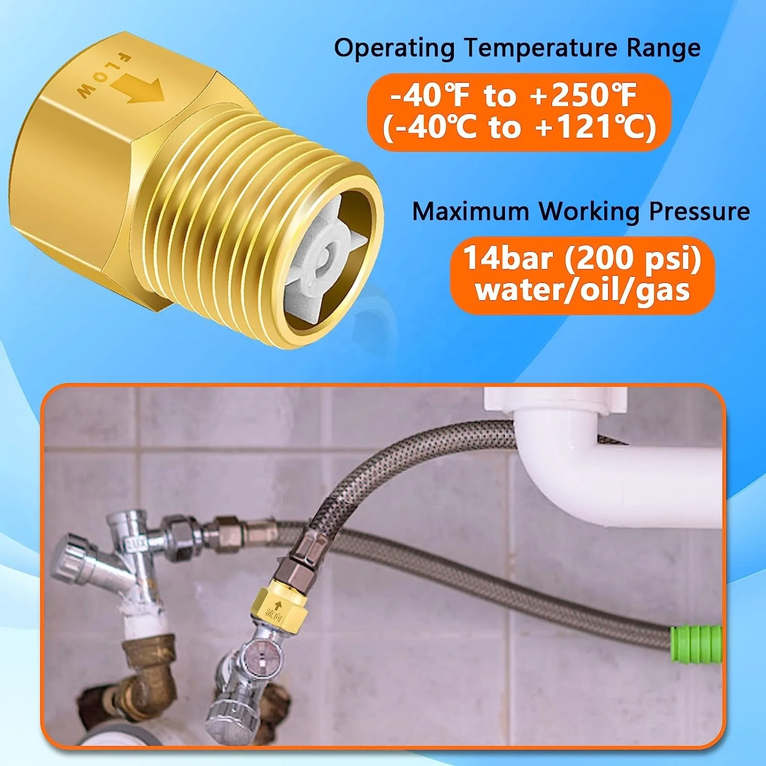 1/2 inch NPT Thread Brass  Non Return One Way Check Valve  Female to  Male  Check Valve for Water Heater