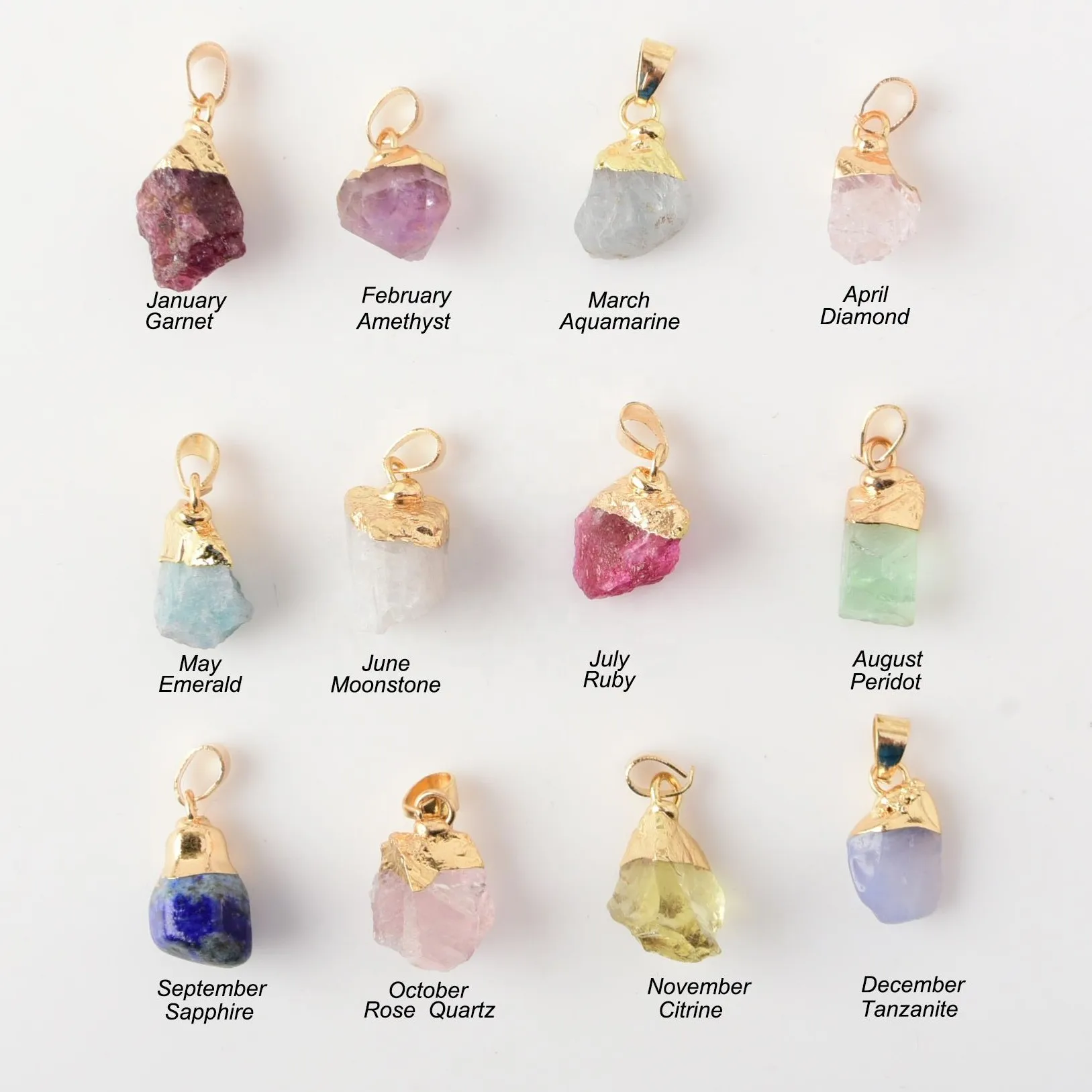 Classic Raw Gemstone Pendant Jewelry 925 Sterling Silver Gold Plated Chokers Crystal Natural Stone Necklace For Men Or Women /
