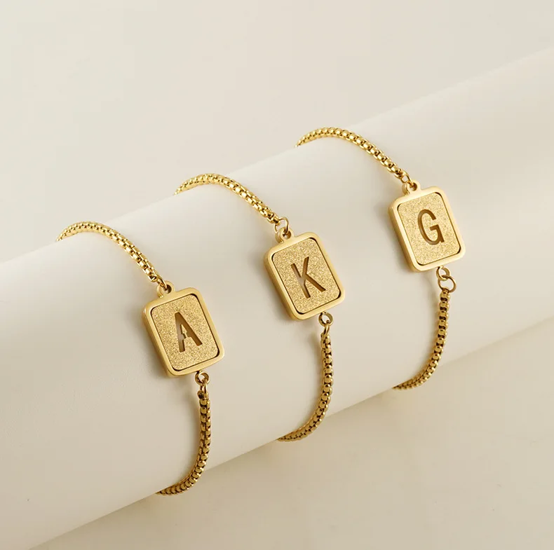 Titanium steel sanded 26-letter bracelet Stainless steel plated 18-karat gold hollow-out adjustable bracelet bracelet for women