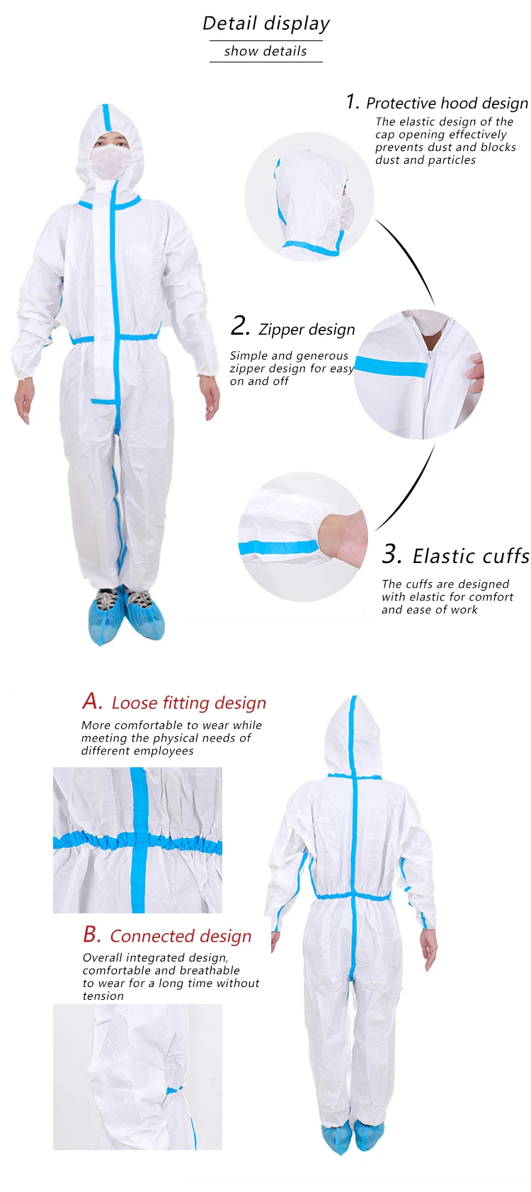 Great Price disposable waterproof insulated coveralls protective suit paper coveralls with hood