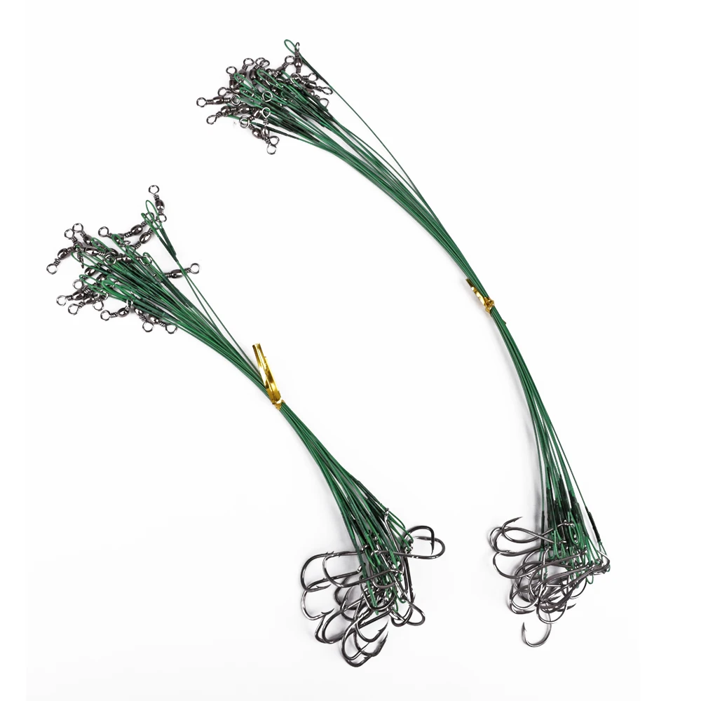 FTK 20pcs/bag Fishing Line Anti-bite Steel Wire Leader Leashes With Baitholder Hook Fishing Lure Accessories Pike Bass