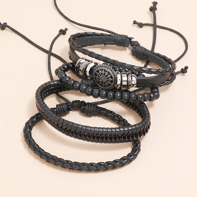 4 pcs/set Retro Woven PU Leather DIY Combination Bracelets Fashion Jewelry Set Bracelet&Bangles