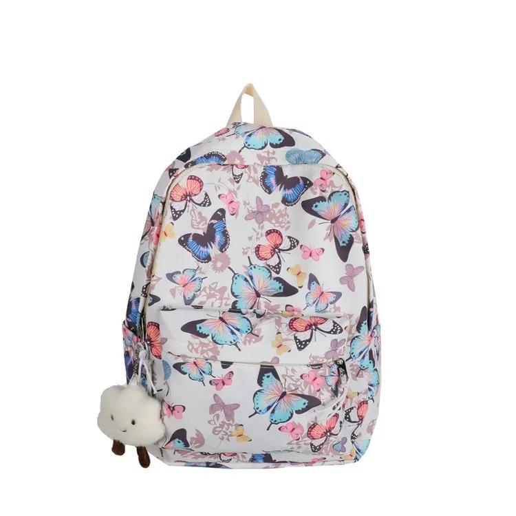 School Backpacks Blue Pattern Butterflies Elementary Students Bookbags With Water Bottle Pocket