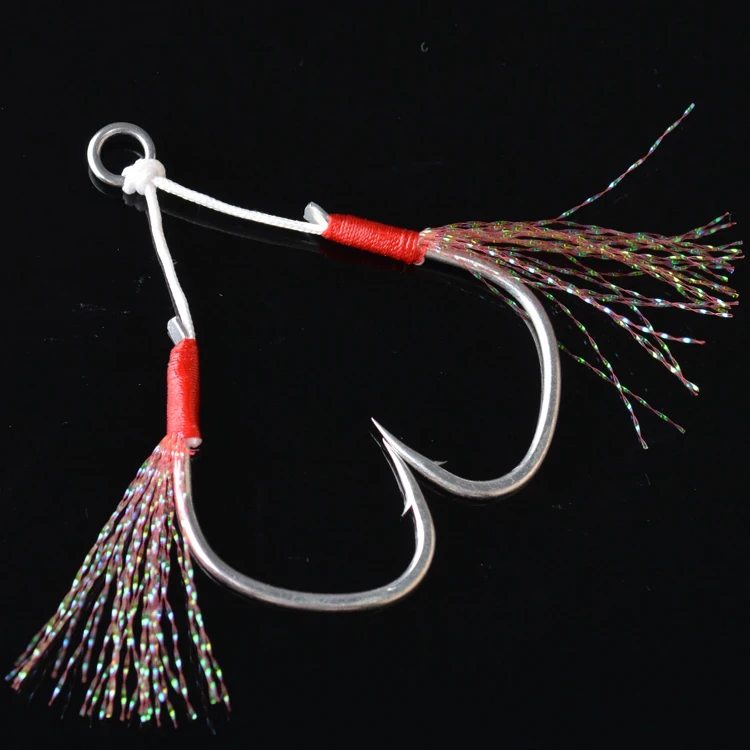 High carbon salt water fishing  assist hooks  jigging assist  hooks with tinsel