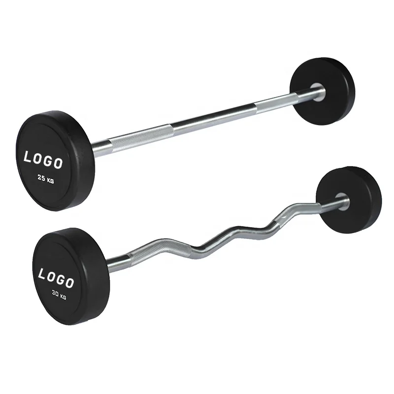 Fitness Round Head Weightlifting Weights Fixed Rubber Easy Straight Curl Barbell Bar