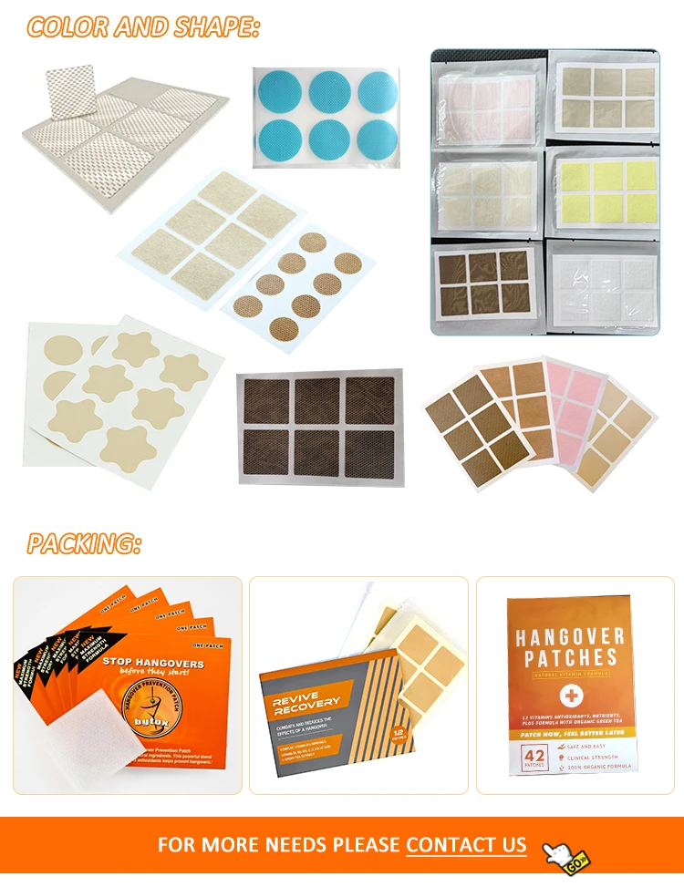 Private Label Party Cure Hangover Vitamins Patch,wellness relieve alcohol discomfort beat hangover patch