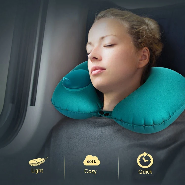 car camping  air inflatable neck pillow with carry pouch