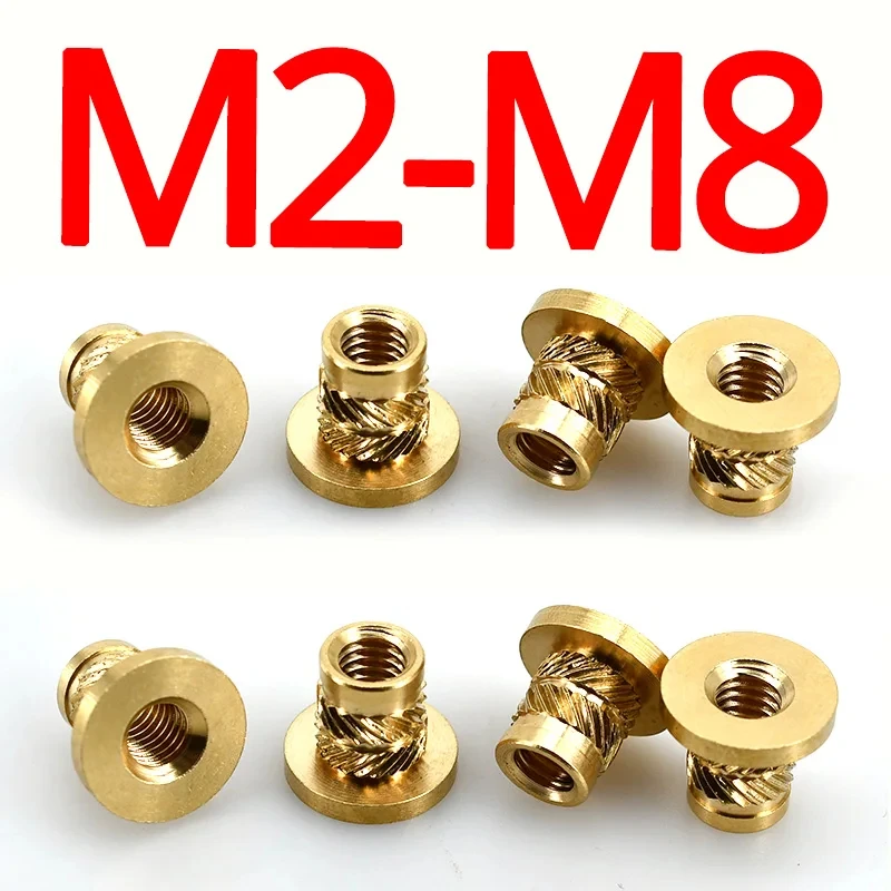 M2 m3 m4 m5 m6 m8 Brass Heat insert Hot melt Knurl flange Copper nut Thread injection Embedding T-Type Nut for 3D Printer