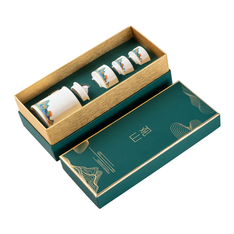 Portable Chinese Style Ceramic Travel Tea Set Outdoor Enterprise Business Event Company Souvenir Gifts with Custom Logo Printing