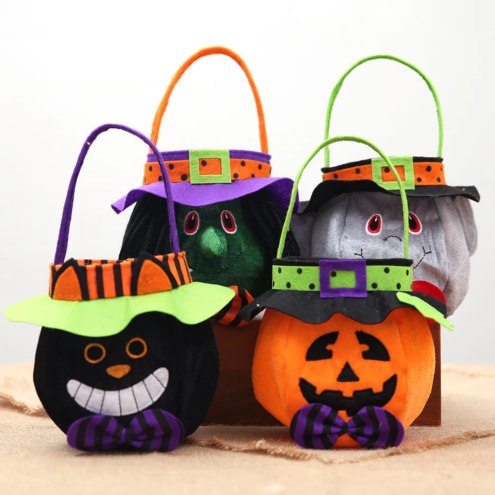 Halloween Felt Candy Bags Cartoon Owl Witch Smile Pumpkin Portable Kids Trick Treat