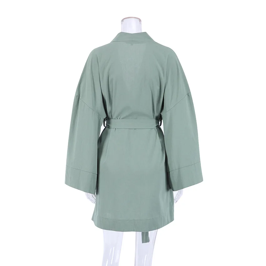 High Quality Comfortable Cotton Bathrobes Lounge Wear Flax Long Sleeve Soft Bamboo Green Kimono Robes