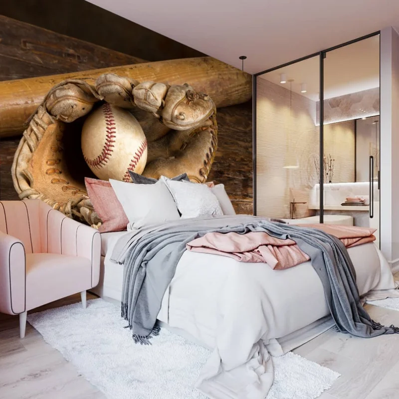 Baseball Glove and Ball Wallpaper Sport Wall Mural Complete Game Decal Decor for Boys Room Peel and Stick Motivation Print