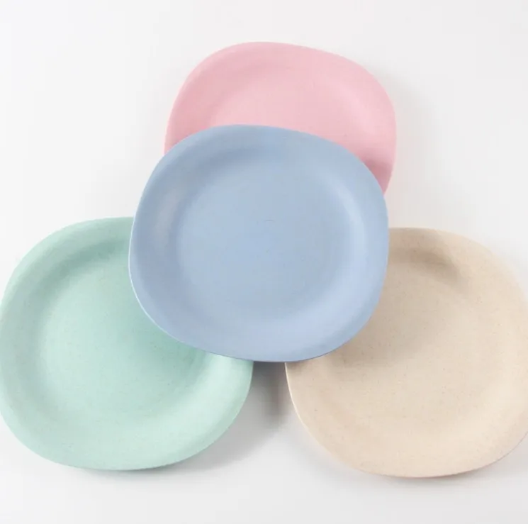 Eco-friendly Biodegradable Unbreakable Dinner Plates Wheat Straw Restaurant Plates Plastic For Picnic And Dishes