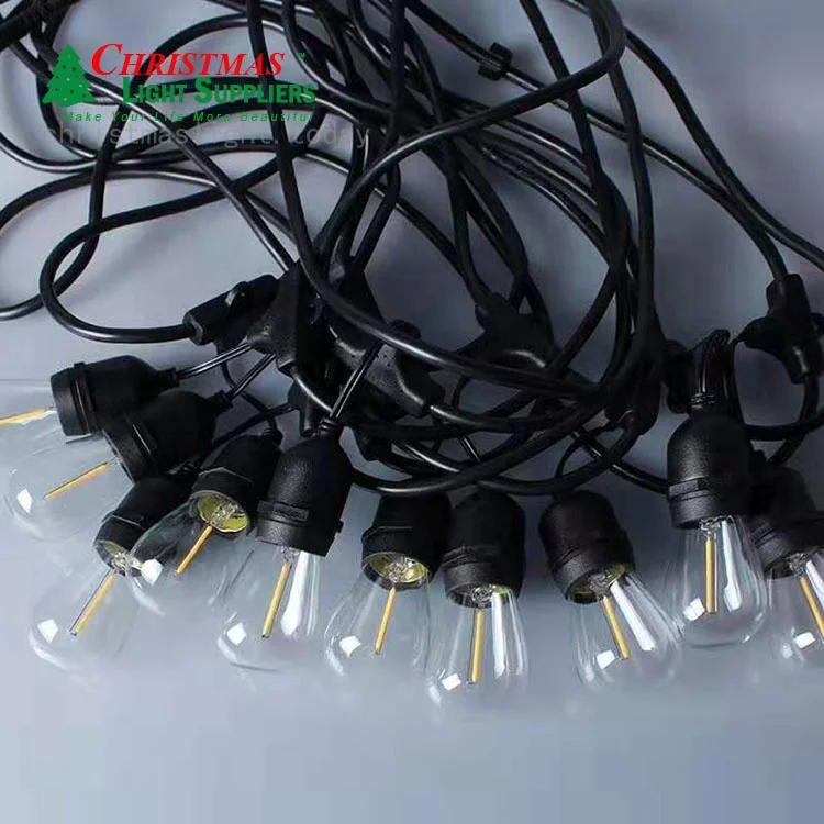 Commercial Grade LED Outdoor S14 String Lights 48FT 15 LED Lights Weatherproof  e27 drop festoon light
