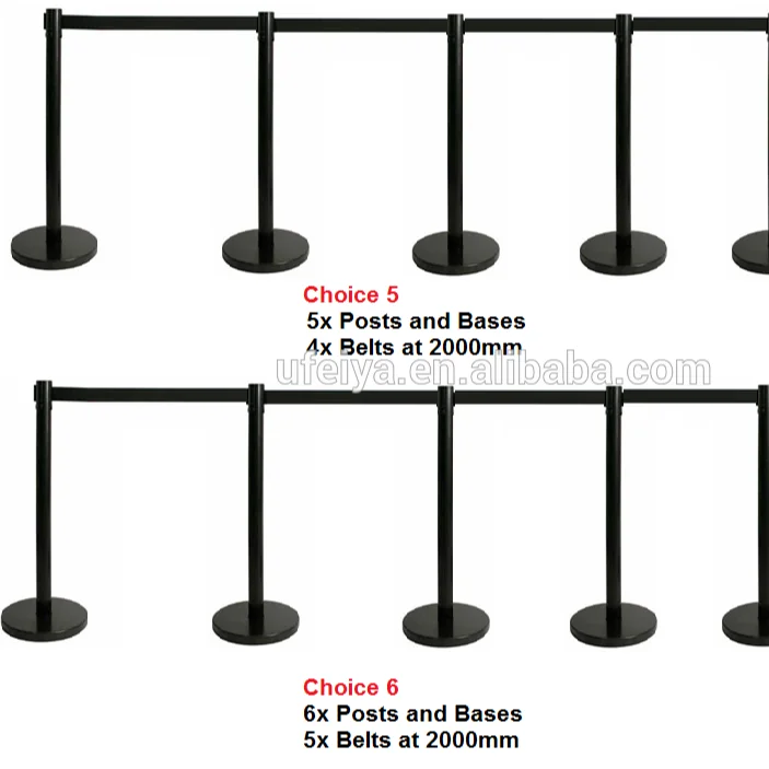 OEM Custom Logo Bank Line Divider Crowd Control Barrier Post Black Queue Stand Stanchions with Retractable Belts