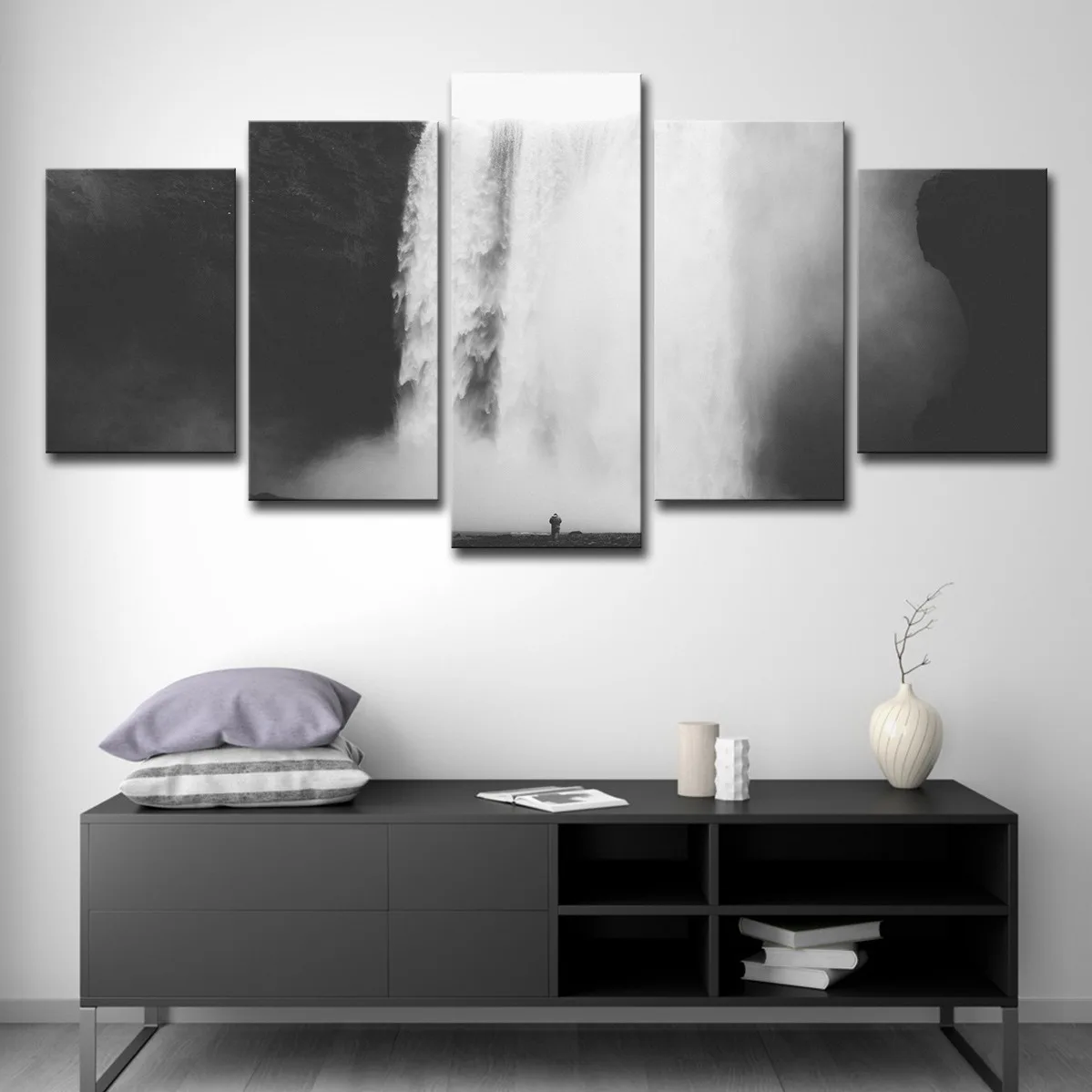 5-Panel Landscape Canvas Painting Modern New Scenery Pictures Printed Pictures Home Decor Wall Art Waterfall Landscape Painting