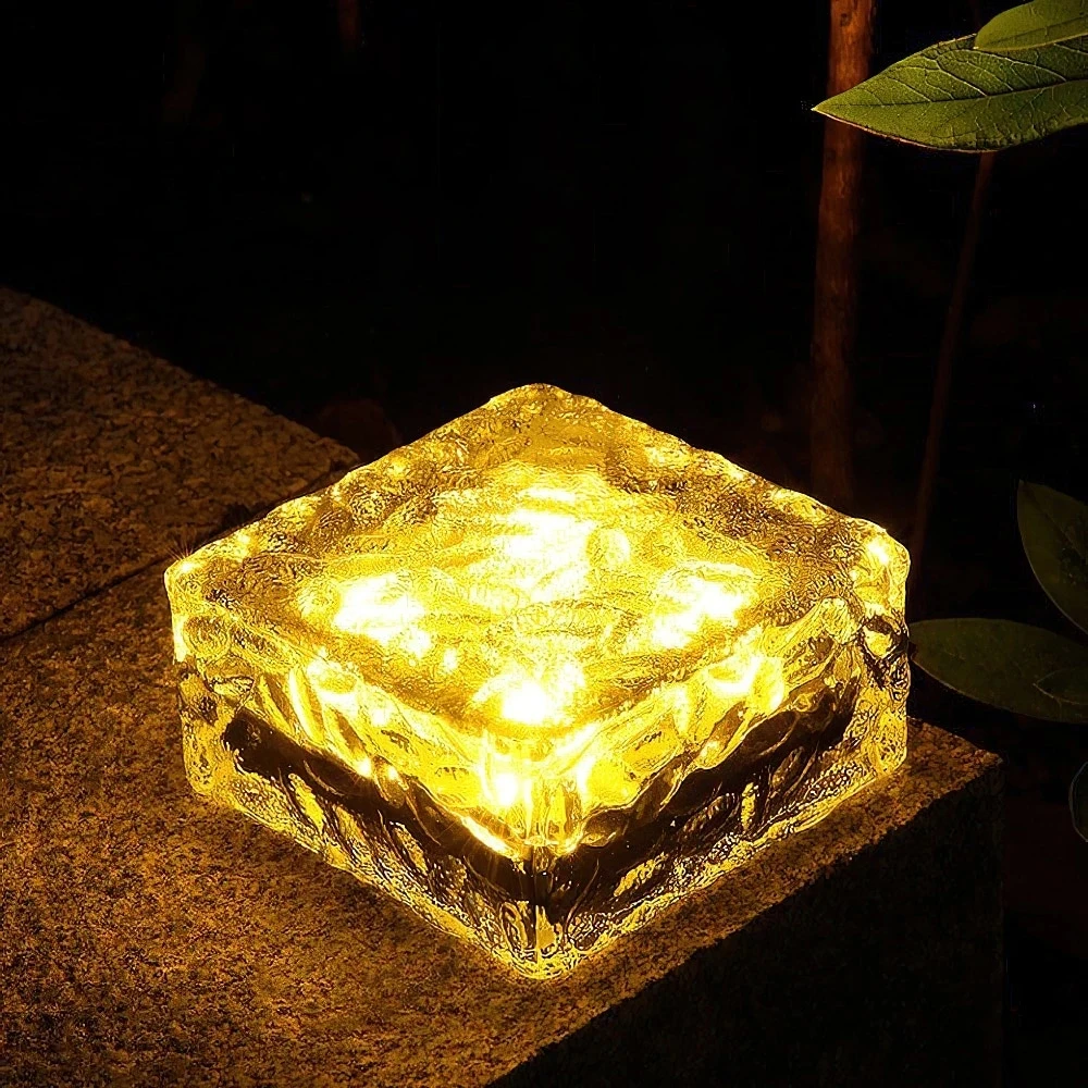 Solar Led Ice Cube Brick Lights Outdoor Waterproof RGB Remote Stair Step Paver Lamp For Yard Patio Tree Lawn Garden Decoration
