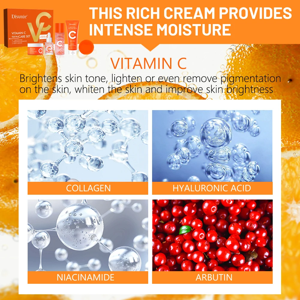 5 Pieces Vitamin C Brightening Skin Care Set With Collagen Anti Aging Anti-wrinkle Whitening Facial Skin Care Products Set