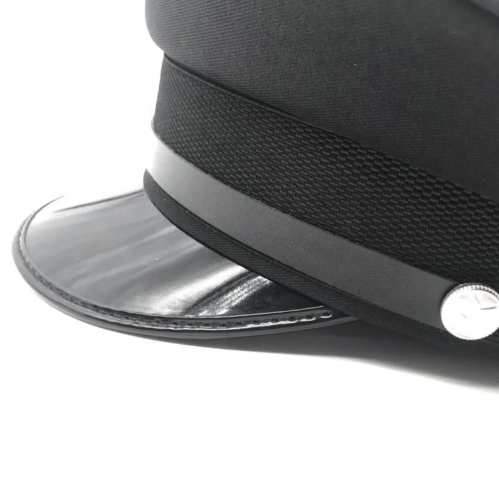 Security guard uniform peaked cap black color 100% cotton breathable head wear peaked cap