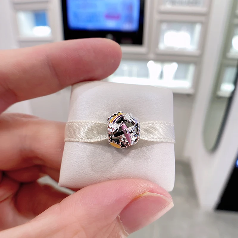 Factory Wholesale S925 Sterling Silver Beaded Travel Rainbow Sky Balloon Pendant For Women Gift For Pandoraer Charm Bracelet