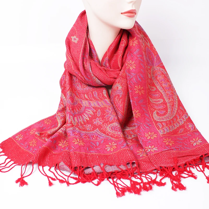Wholesale Floral Tassel Shawl Women Luxury Scarves Embroidery Soft Bohemia Stole Ethnic Wrap Snood