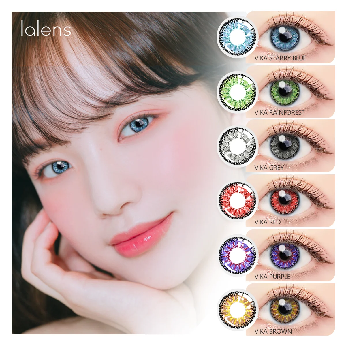Lalens Custom 2Pcs Myopia Vika Contact Lenses Yearly Use Wholesale Prescription Diopter Blue Natural Color Contacts Lenses