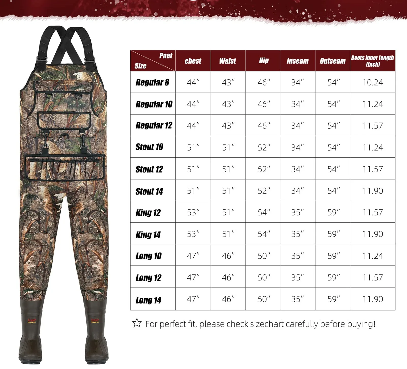Chest Fishing Waders Lightweight Bootfoot Camo Waterproof  Breathable Waders for Men Women Duck Hunting