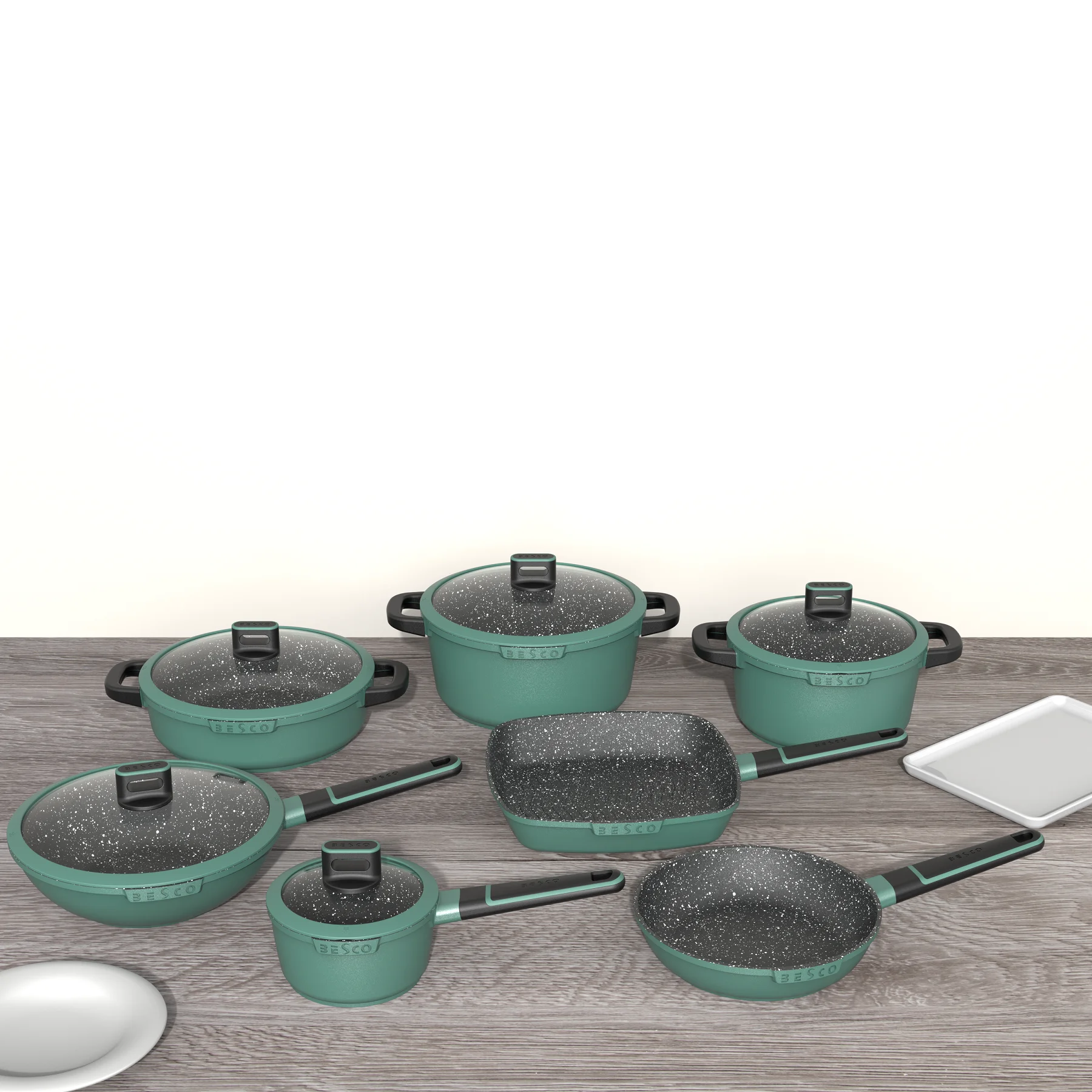 new die cast aluminum cookware set  marble non stick coating induction bottom