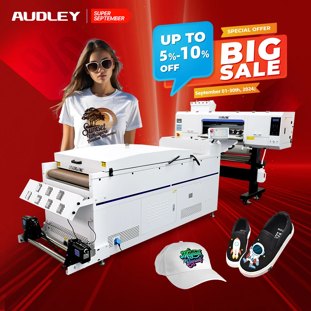 Audley 60 cm High Quality 4-Head Printer Speed EPS I3200 Digital T-Shirt Garment Machine New 1 Year Warranty A1 Plastic Film DTF