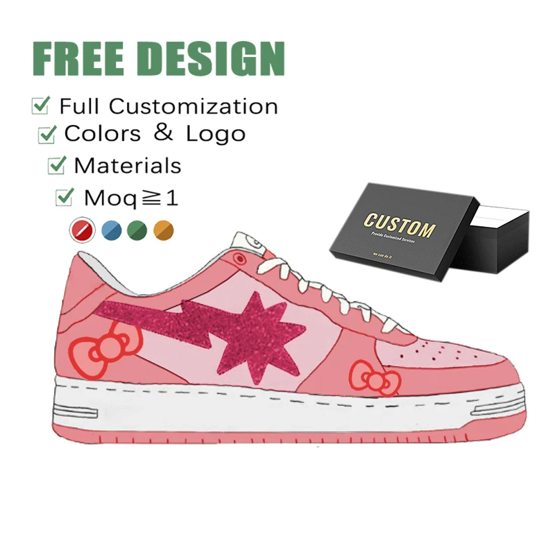 Manufacturers Custom US 13 Sizes Designer Bapes Shoes Genuine Leather Custom Made Sneakers Flat Shoes Women Logo Customization