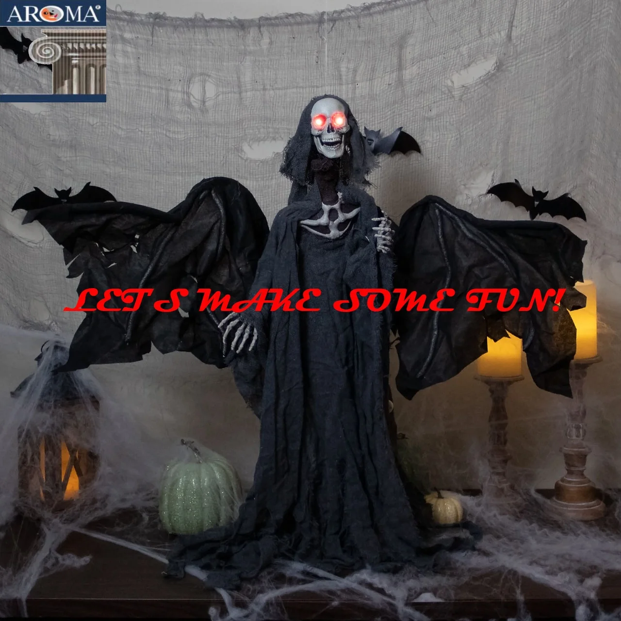 Halloween Decoration Hanging Animated Reaper with wings Black Scary Haunted House Props Halloween Party Decor