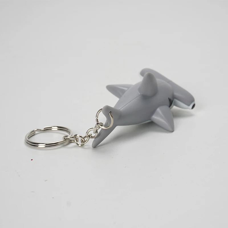 LED Hammerhead Shark Keychain With Sounds Wild Animals Toys Zoo Modeling Plastic Solid Fish Model