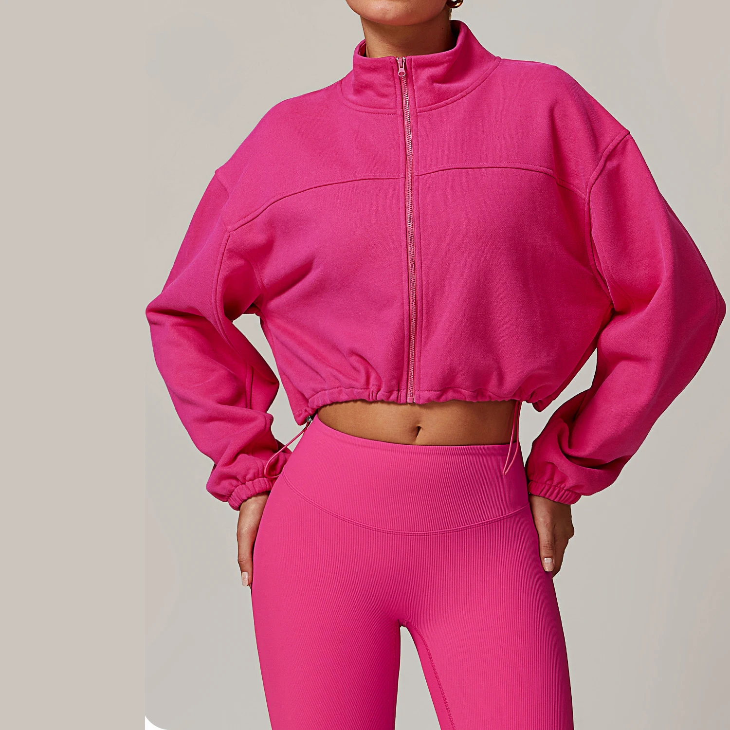 Custom Logo Women French Terry Track Long Sleeves Casual Organic Fitness Cotton pink yoga jacket