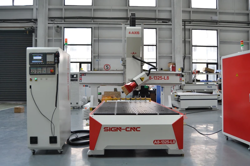 Surprise Price SIGN 4 Axis 1325 With 8 Tools CNC Router Machine For Door Making And Furniture Processing Factory