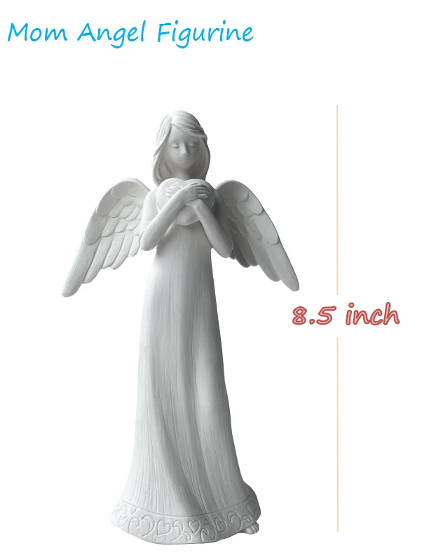 8.5inch Porcelain Mom Angels Figurine for Gifts Home Decoration Praying commemorating Angel Statue (with Hear)
