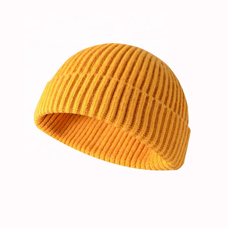 Custom Knit Cuffed Wool Slouchy Beanie,Streetwear Private Woven Label Logo Beanies,Fisherman Skull Hats Winter Cap