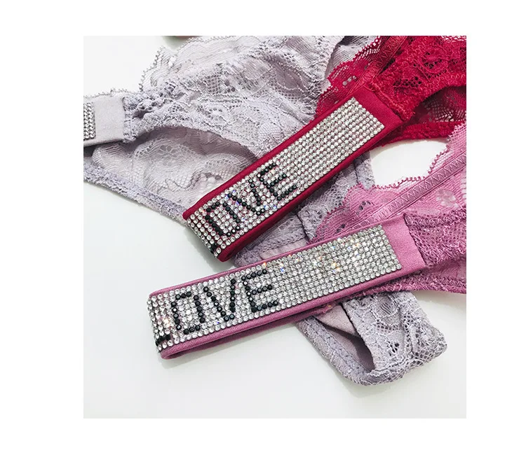 2021 New Sexy Women Rhinestone Letter Thons Ladies Lace Transparent Low Rise Soft Panties