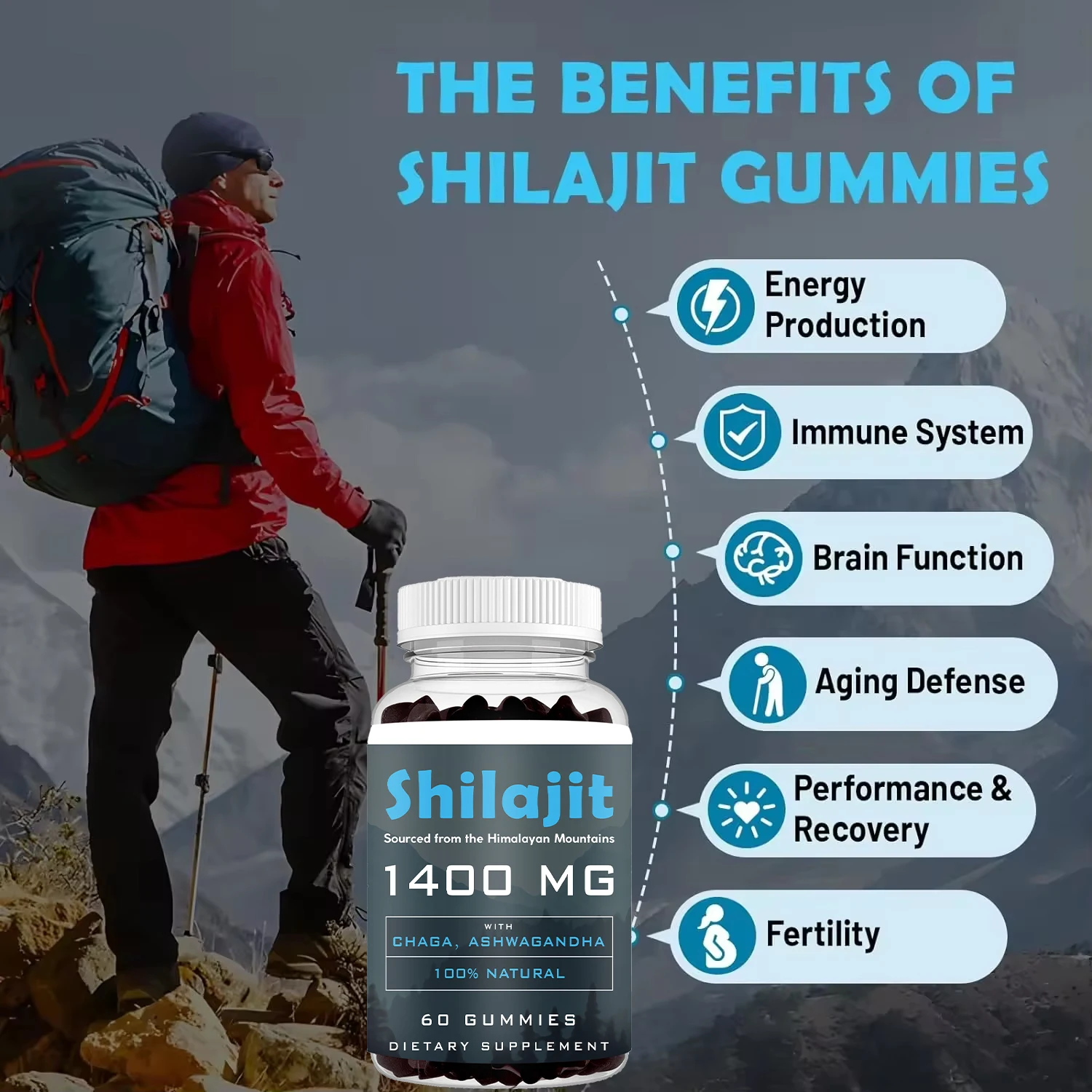 Hot Sale Private Label Shilajit Gummies with Ashwagandha Natural Himalayan Shilajit Providing Energy Immune System