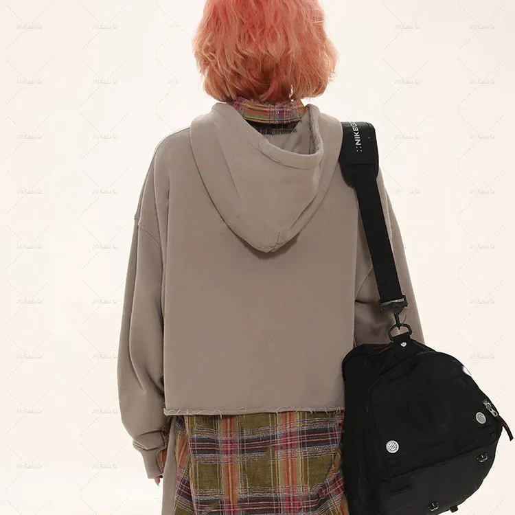 2022 Y2K Outfit Hippie Korean Style Clothes Women Crop Star Top Zip Up Hoodie Short Pullover Zipper Patchwork Hooded Sweatshirts