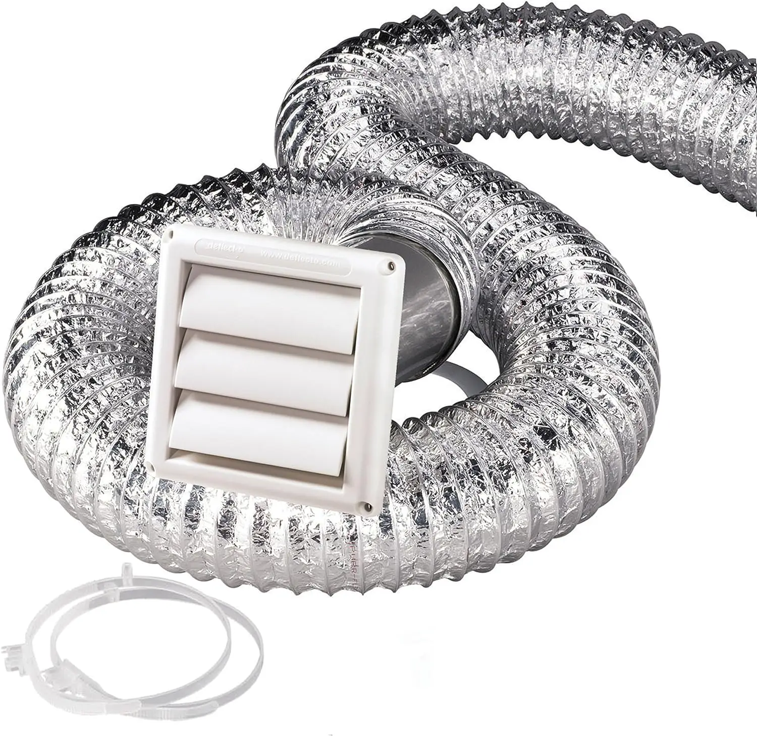 Silver 4 inch 8 feet Non-Insulated Flex Air Aluminum Foil Transition Ducting Dryer Vent Hose for HVAC Ventilation with 2 Clamps