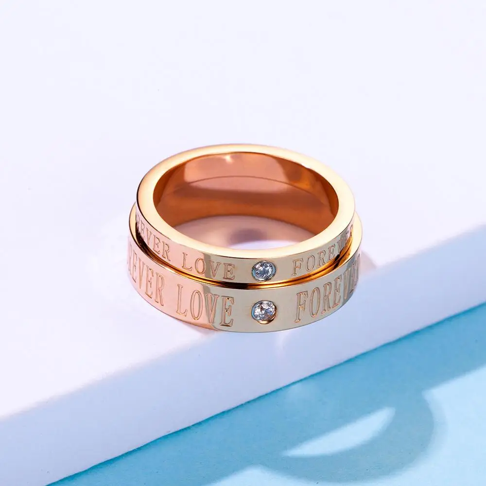 
rose gold forever love couple rings wedding plate engagement party ring in stainless steel gold plated ring 