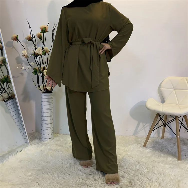 Wholesale Arabian Muslim Fashion Women Two Piece Suit Islamic Elegant Long Sleeve Clothes Prayer Muslim Sets Pants