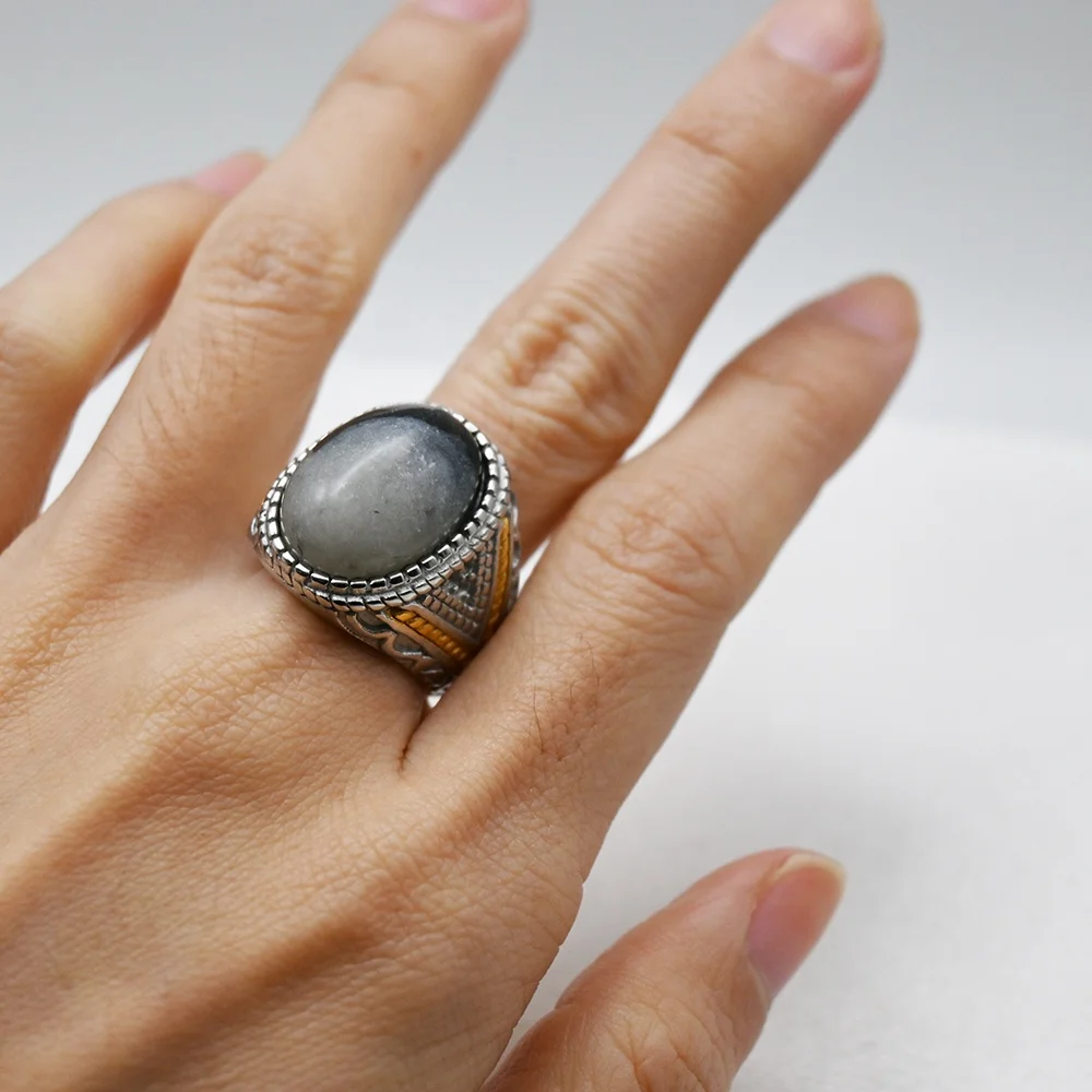 Customize Fashion Onyx Stone Luxury Men Ring Stainless Steel Jewelry Men Art Design Jewelry Rings