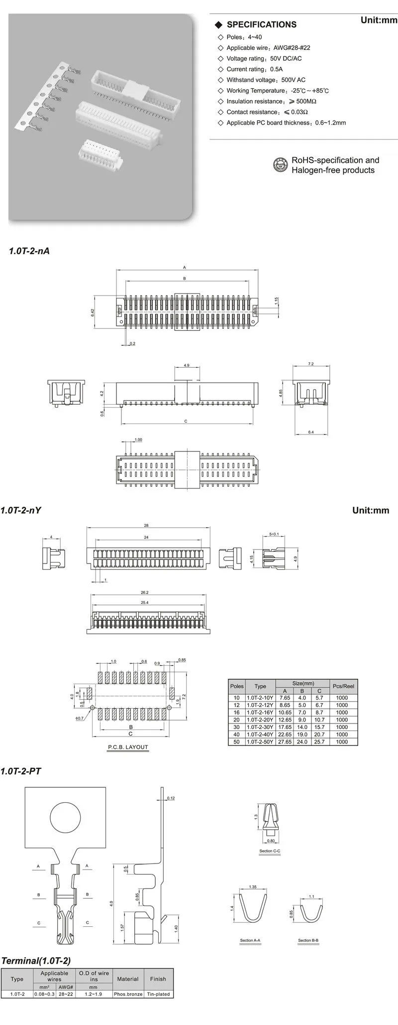 JST Molex equivalent 1.0mm pitch wafer housing crimp pcb connectors wire connector