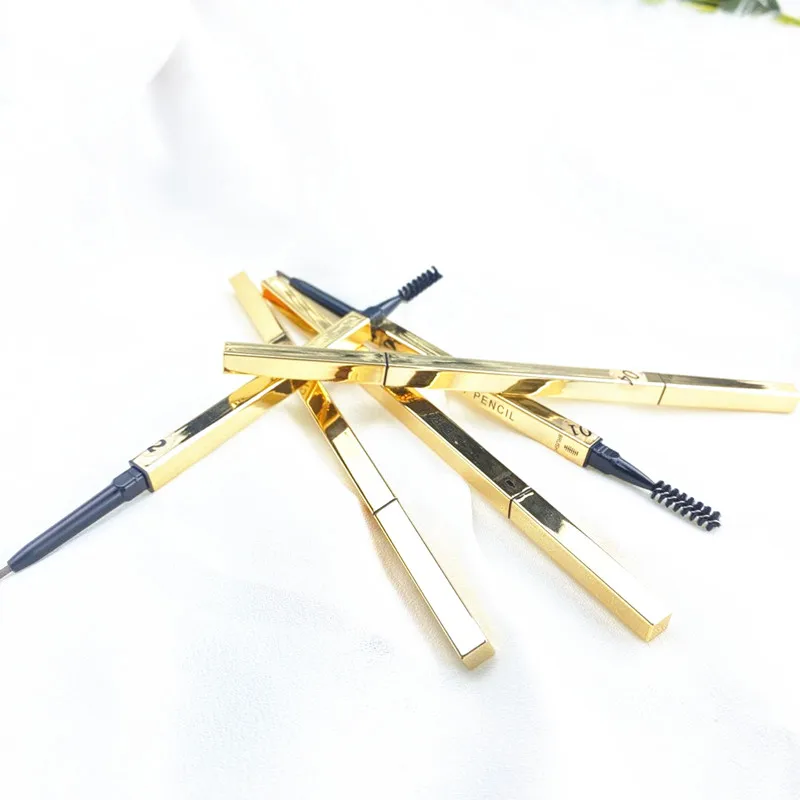 
custom private label no logo waterproof slim eyebrow pencil gold square design long lasting eyebrow pen pencil 