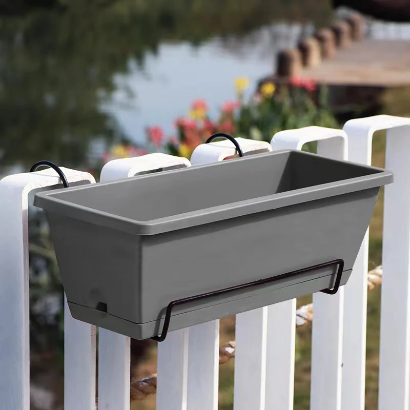 Large Rectangular Hanging Plastic Flower Pots Indoor and Outdoor Succulent Window Sill Herb Planter Box Kit for Garden Home Use