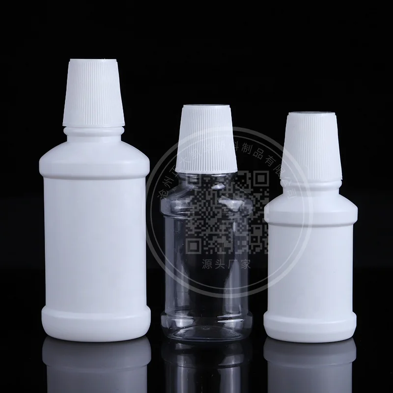 High Quality 100ml Portable Plastic PE Mouthwash Bottle Empty Scale Oral Hygiene Personal Care Screw Cap Screen Printing