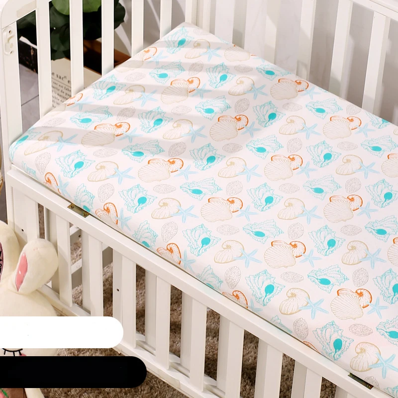 Customize & Wholesale Printed Cotton Jersey Fabric Baby Crib Cot Cover TPU  Waterproof Fitted Sheet Baby Mattress Cover