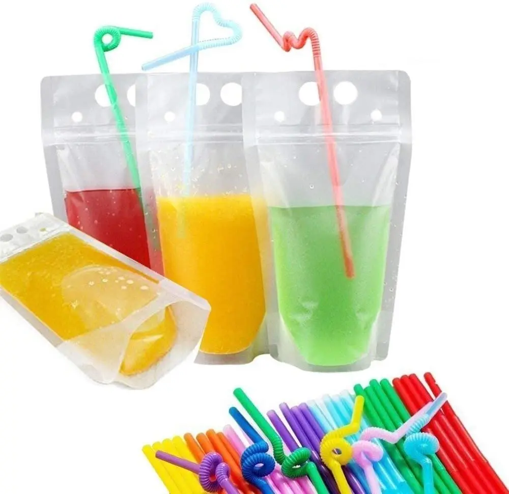 Standing Customized Juice Drink Pouch With Straw,Gravure Printing Plastic Beverage Packing Bag,Oem Bags