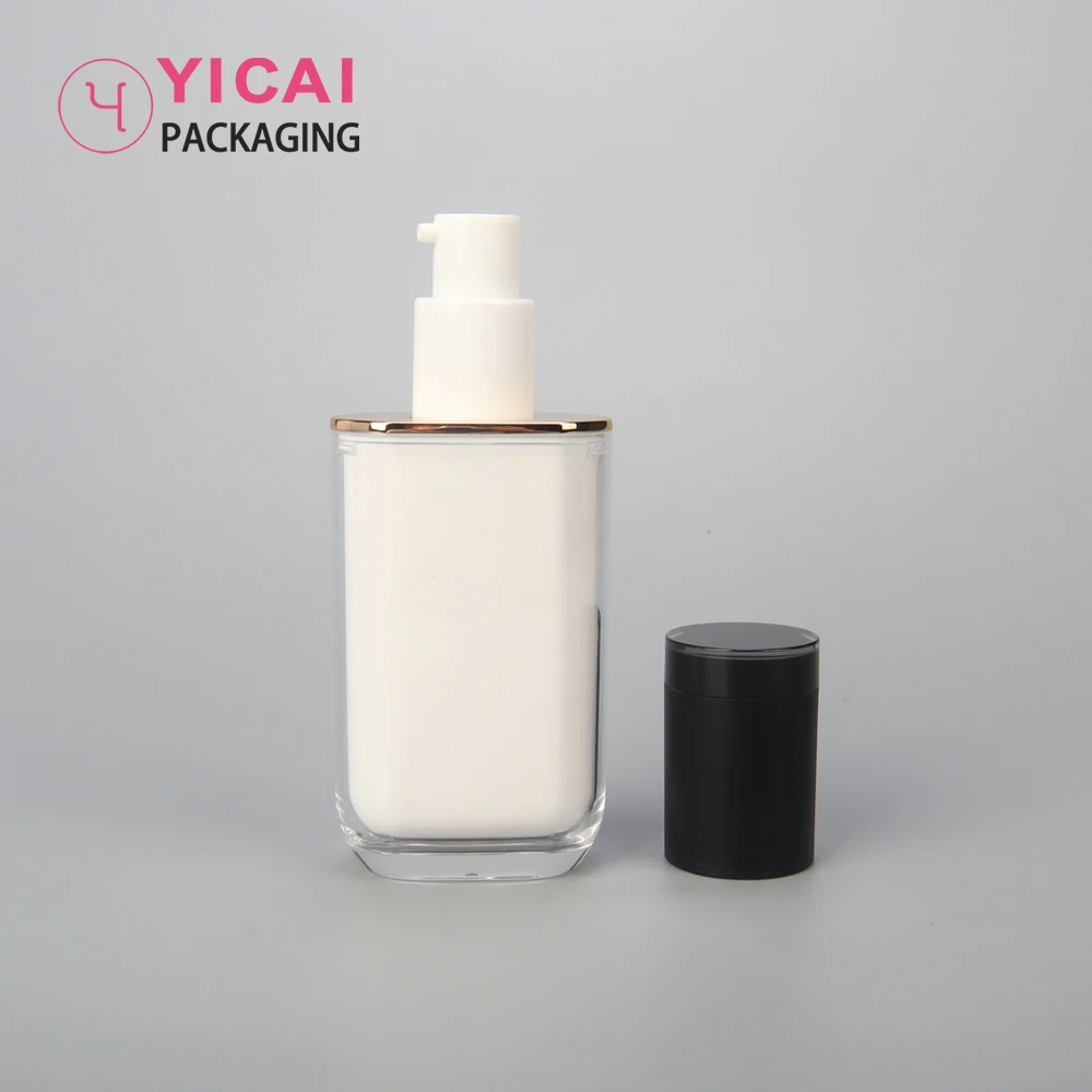 Custom Logo Korea Luxury 30ml Plastic Foundation Bb Cream Skin Care Cosmetic Acrylic Square Pump Bottles